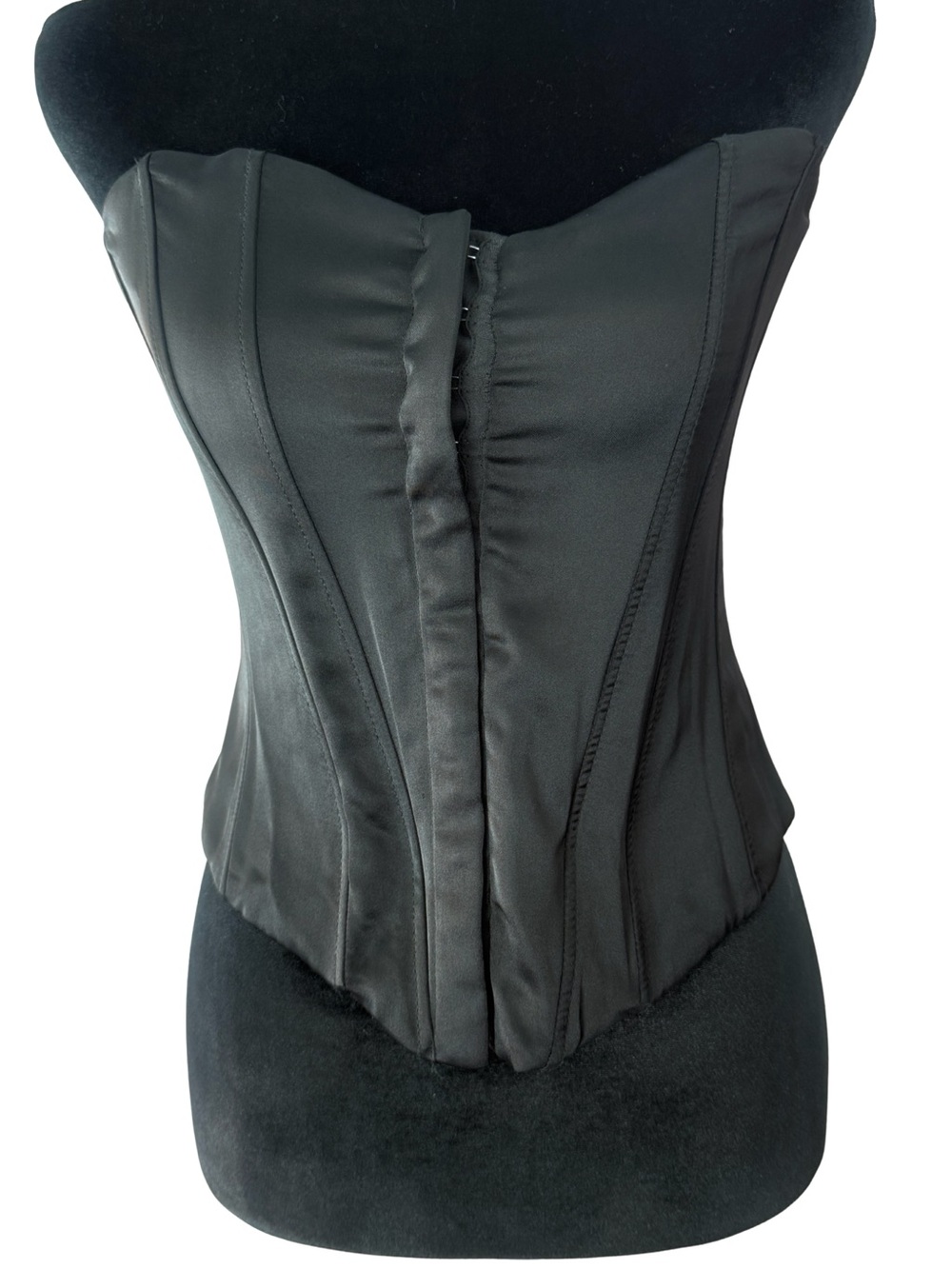 Zara Black Satin Corset Bustier Top Womens Size Small Hook Eye Front Y2K
